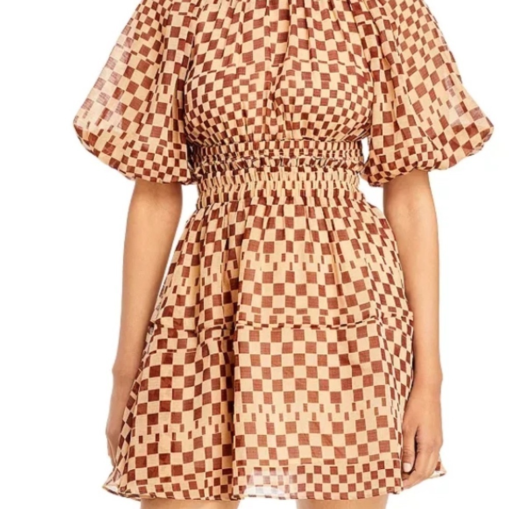 Moon River Brown Checkered Mini Dress w/ Open Back